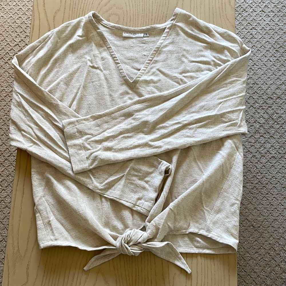 Only Child Beige Linen Knot Top